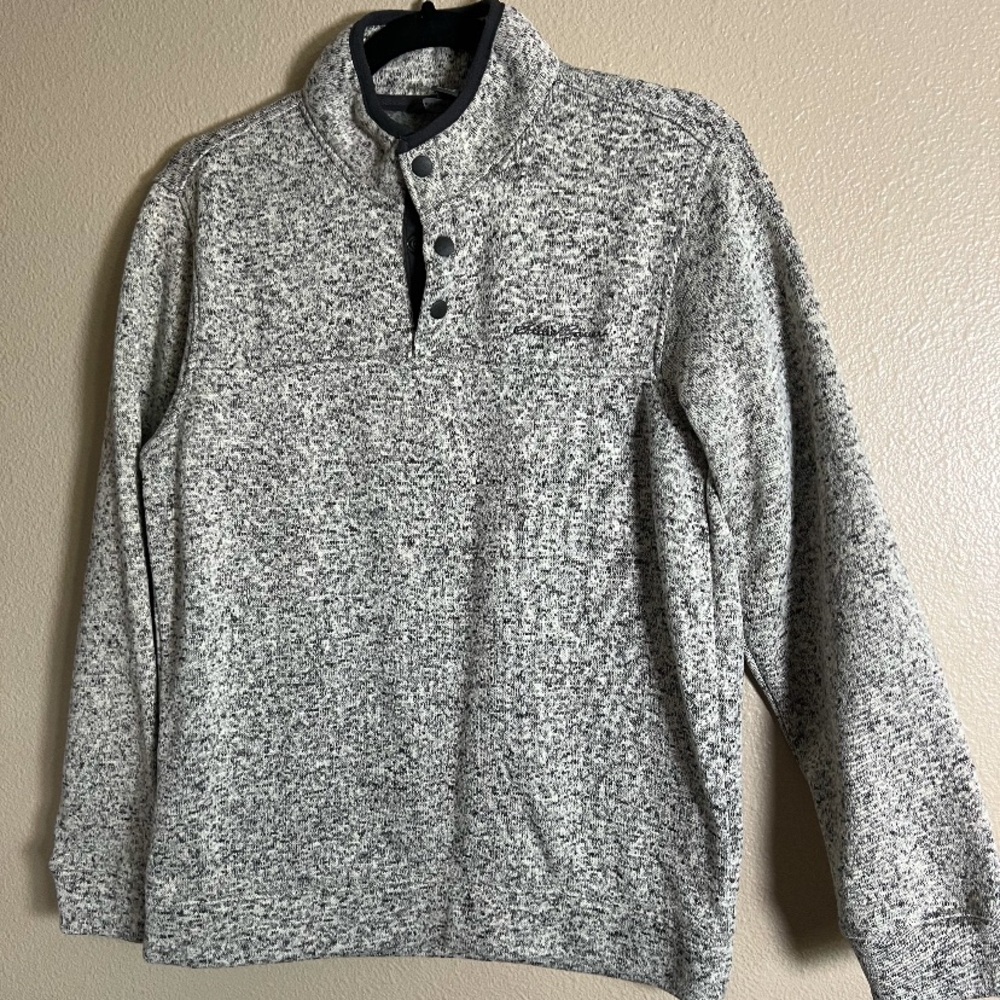 Eddie Bauer Men’s preppy Fleece Pullover Snap Front Top, Light Heather Gray M